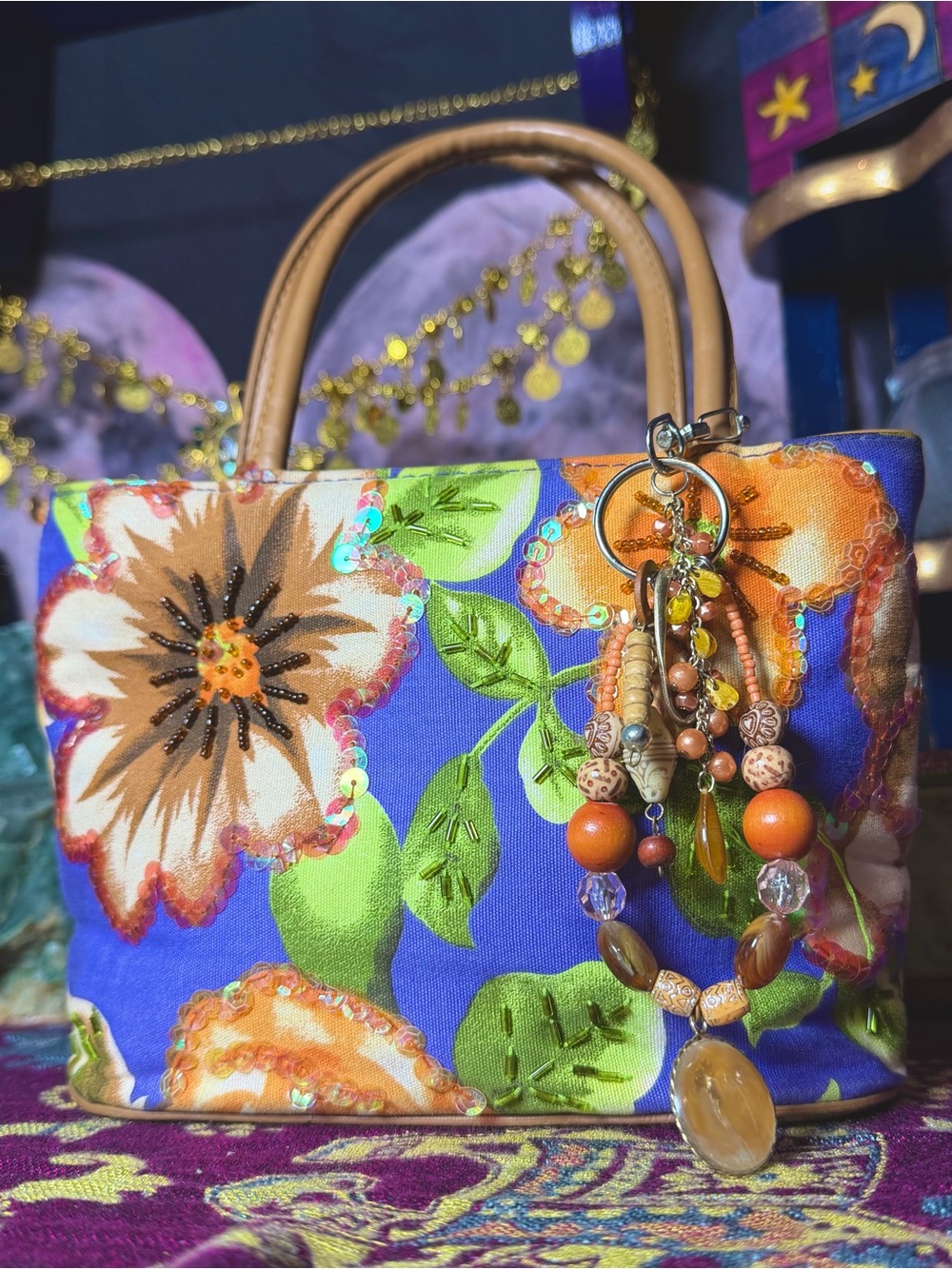 Cute Beaded Mini Purse Floral , Beaded Bag Charm
